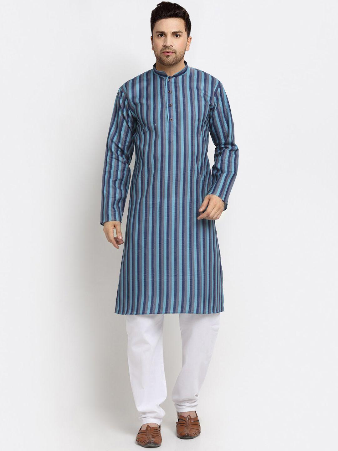 kraft-india-men-blue-striped-kurta