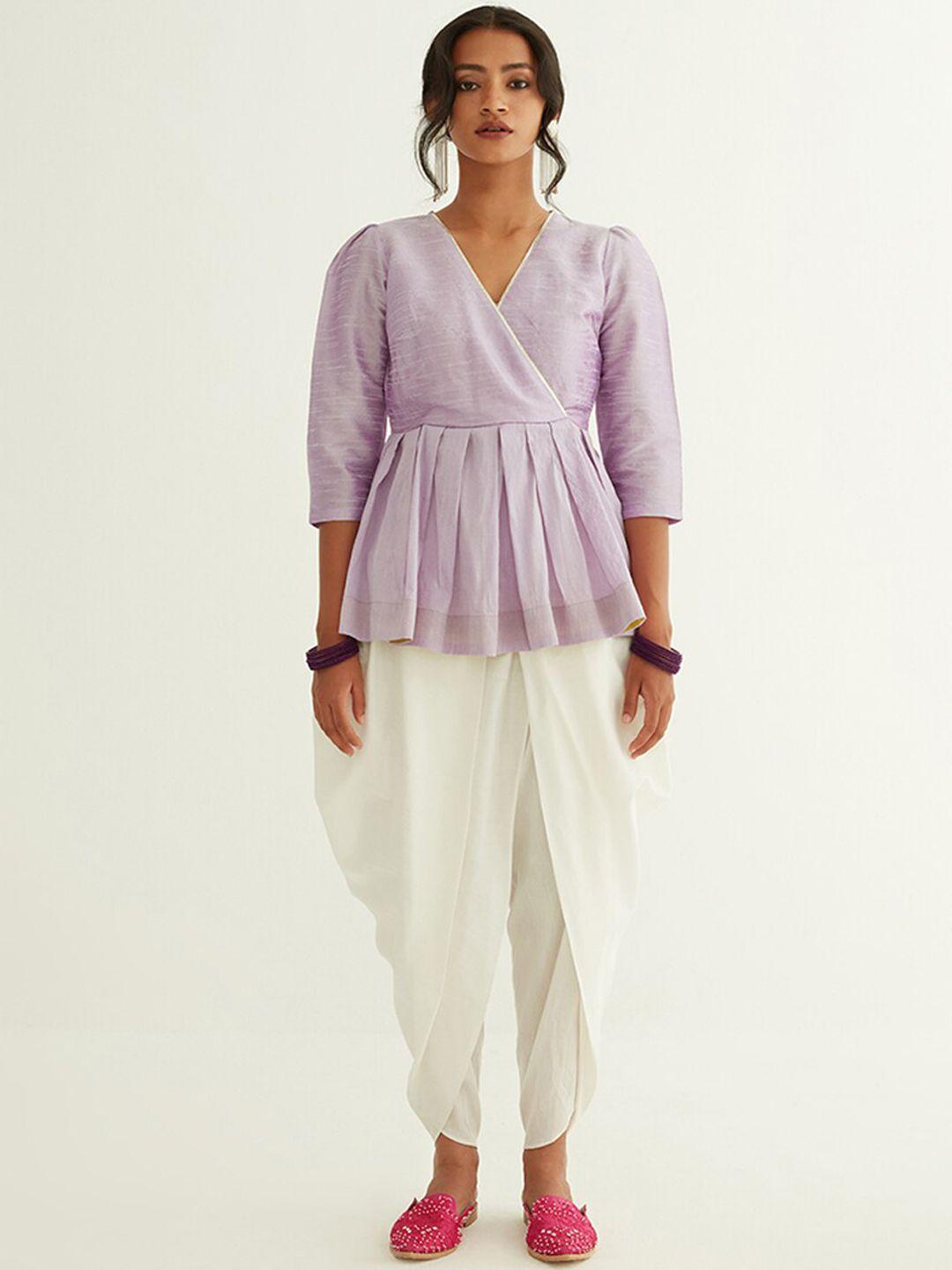 abhishti-lavender-v-neck-raw-silk-pleated-kurti