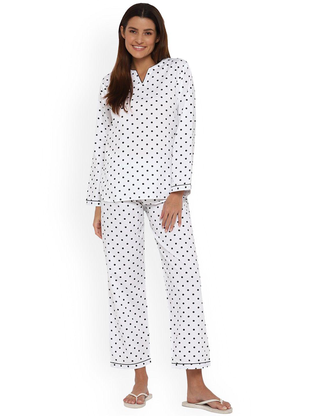 shopbloom-women-white-&-black-polka-dot-printed-night-suit
