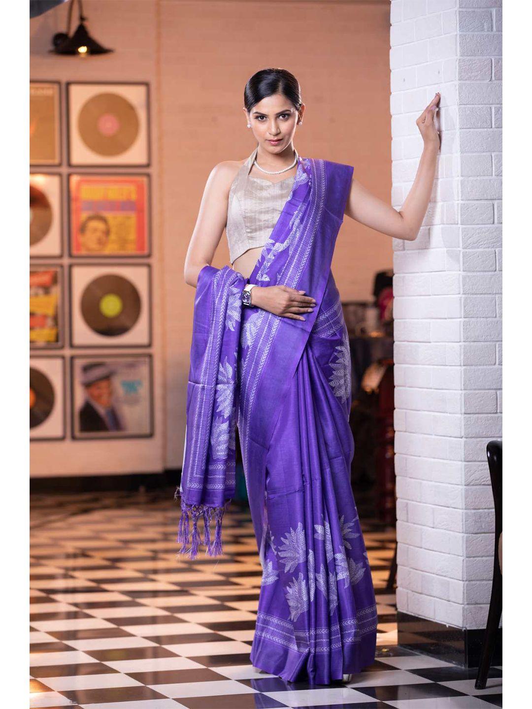 karagiri-purple-&-white-floral-silk-blend-saree