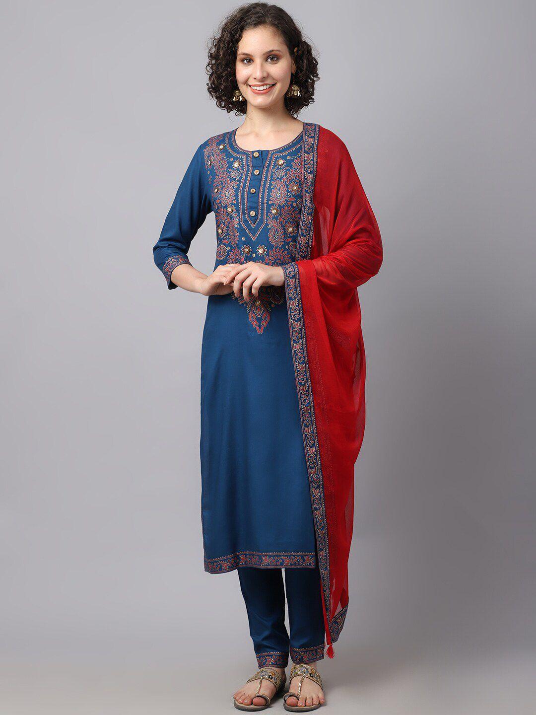 tulsattva-women-teal-ethnic-motifs-printed-sequinned-kurta-with-churidar-&-with-dupatta