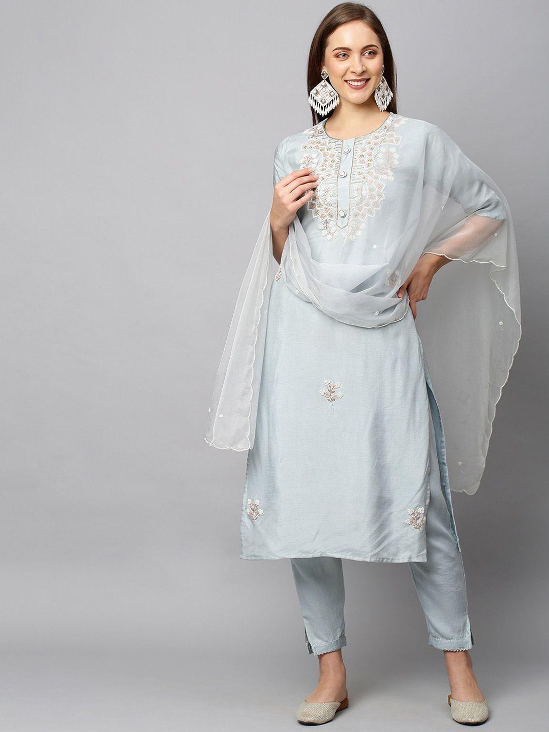 fashor-women-blue-floral-embroidered-kurta-with-trousers-&-with-dupatta