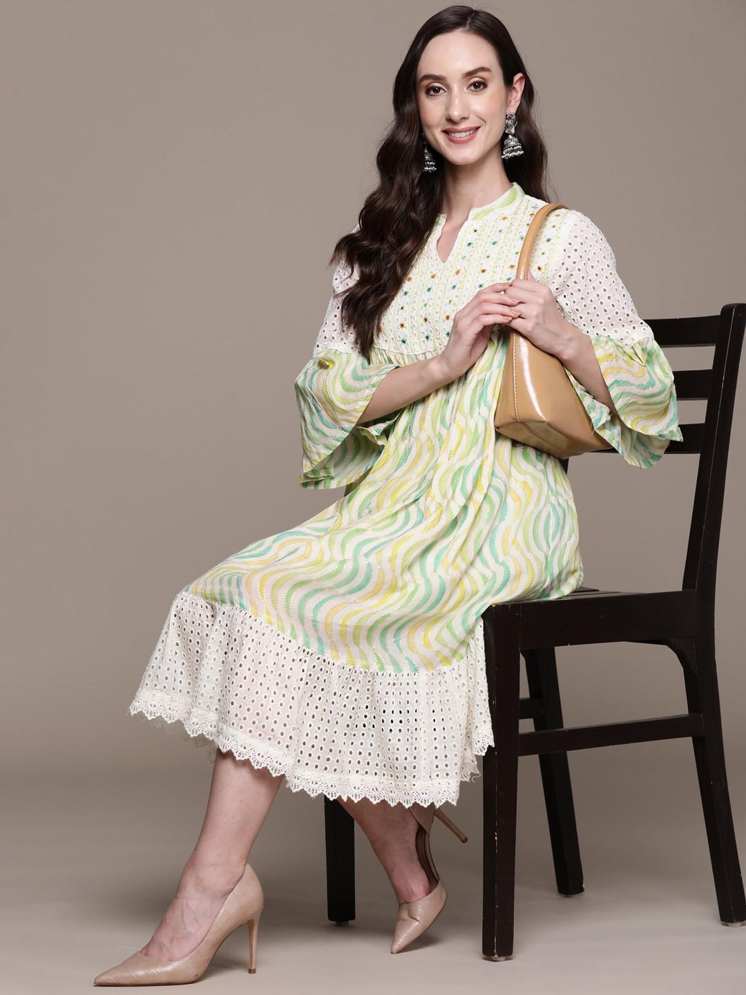 ishin-white-&-green-ethnic-motifs-embroidered-cotton-a-line-dress