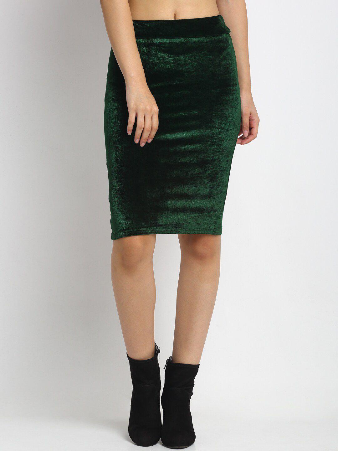 neudis-women-green-solid-pencil-midi-skirt