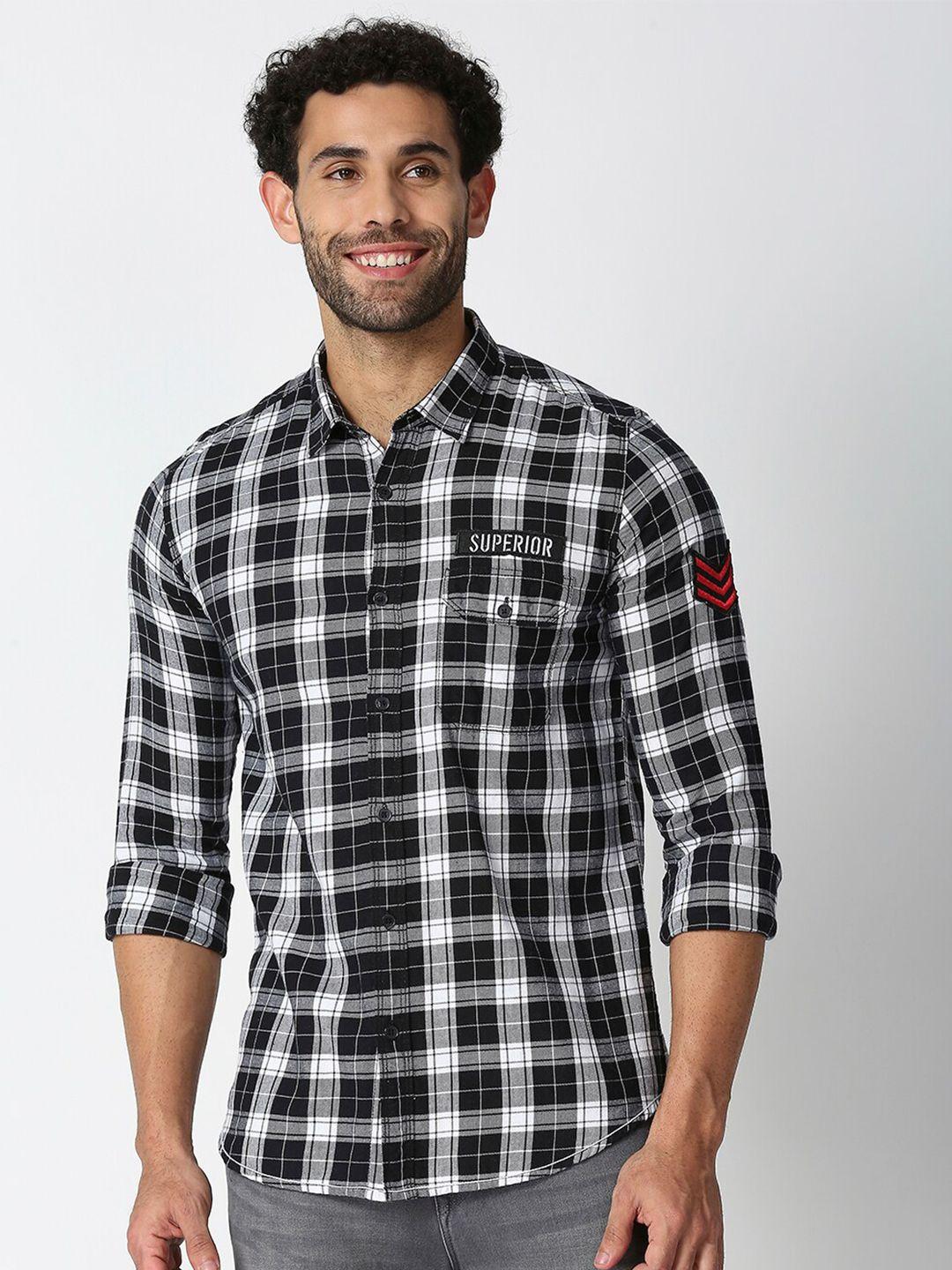 solemio-men-black-slim-fit-checked-cotton-casual-shirt