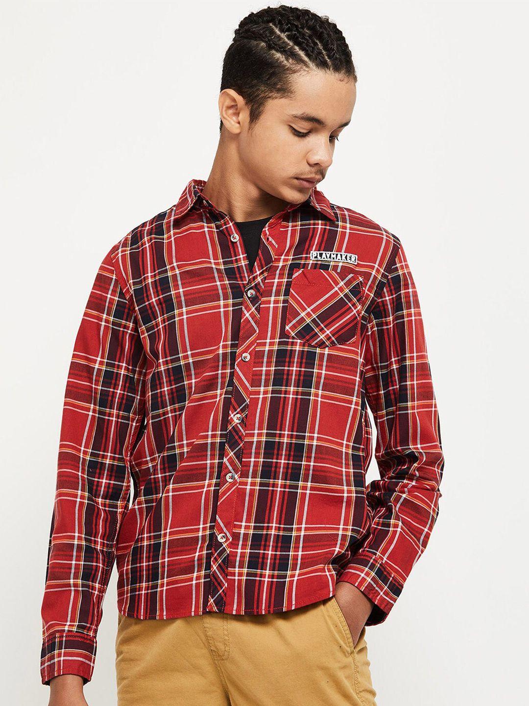 max-boys-red-cotton-tartan-checks-casual-shirt