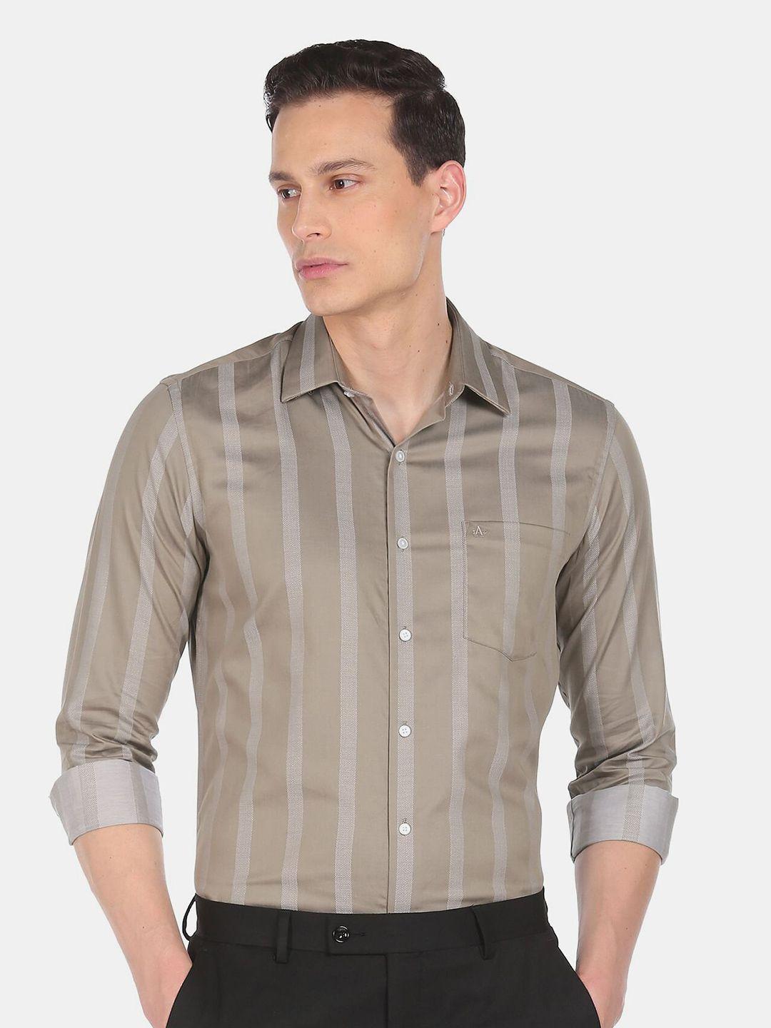 arrow-new-york-men-brown-pure-cotton-slim-fit-striped-formal-shirt