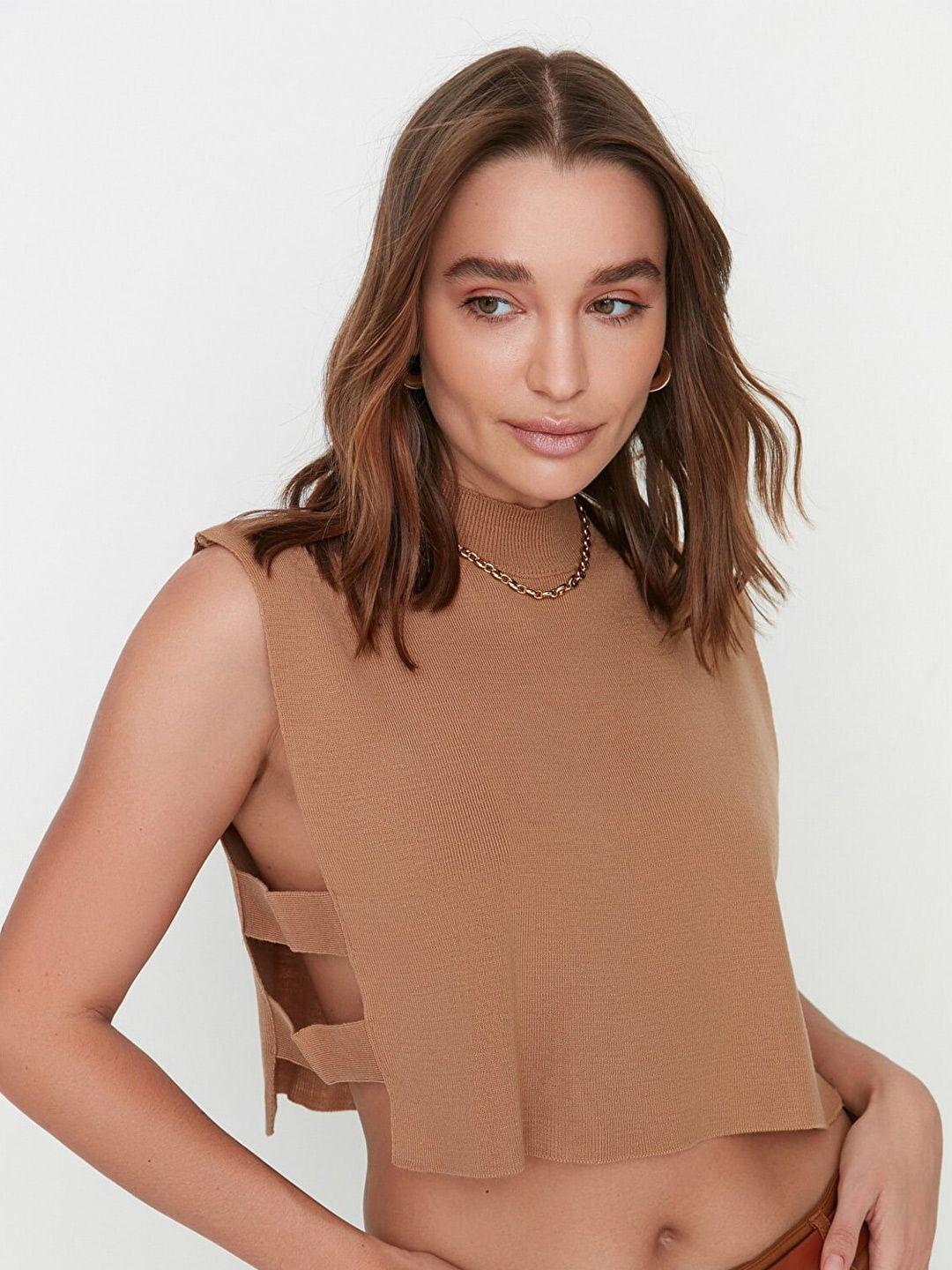 trendyol-women-camel-brown-sweater-vest