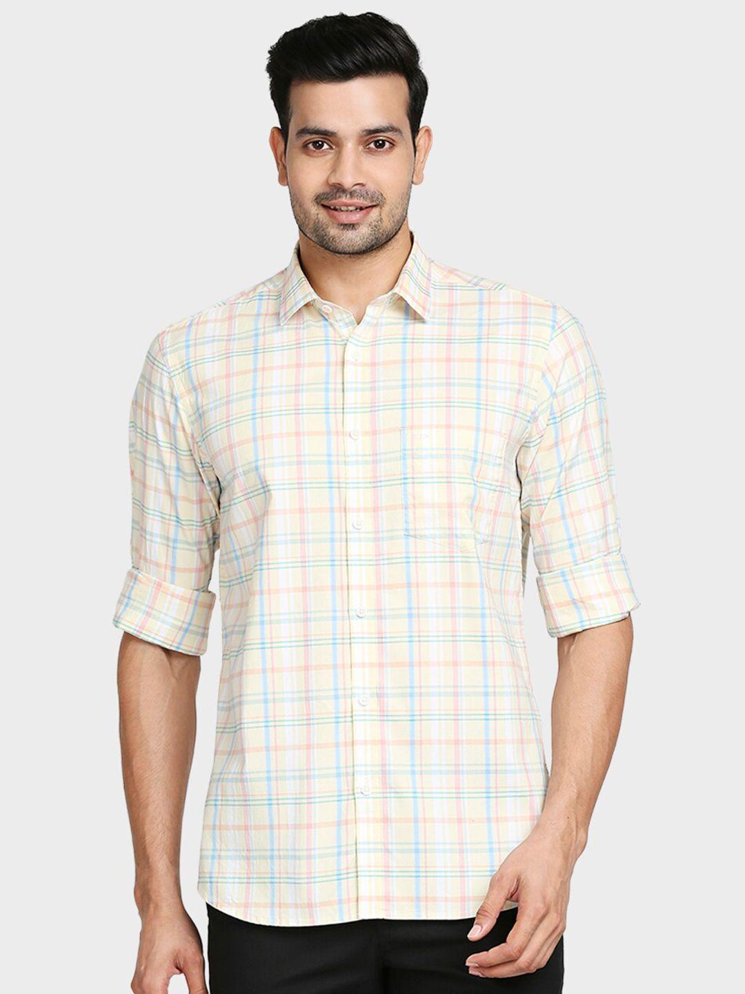 colorplus-men-yellow-tailored-fit-tartan-checked-casual-shirt