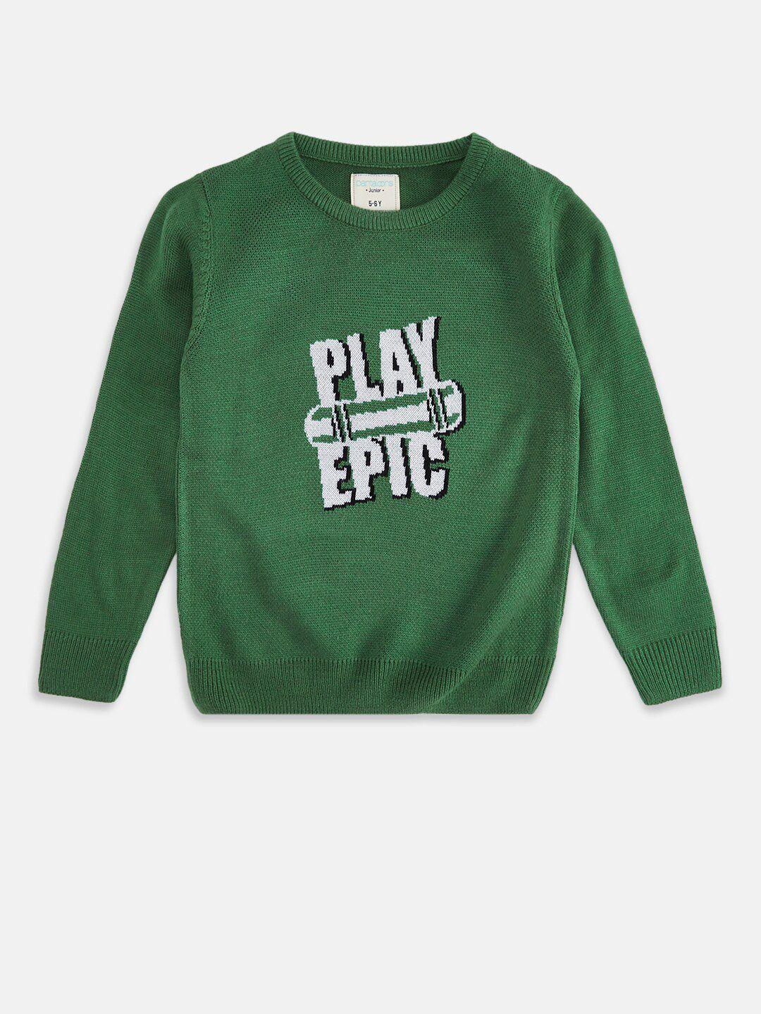 pantaloons-junior-boys-green-&-off-white-typography-printed-pullover