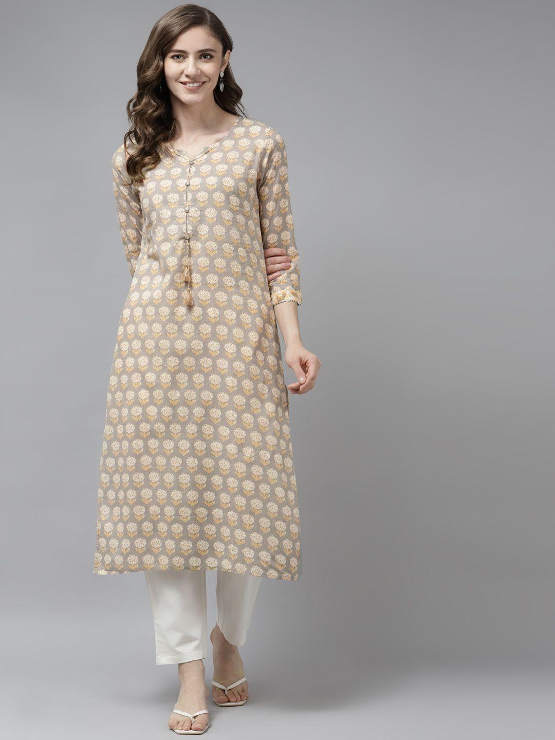 prakrti-women-grey-ethnic-motifs-printed-pure-cotton-kurta-with-trousers
