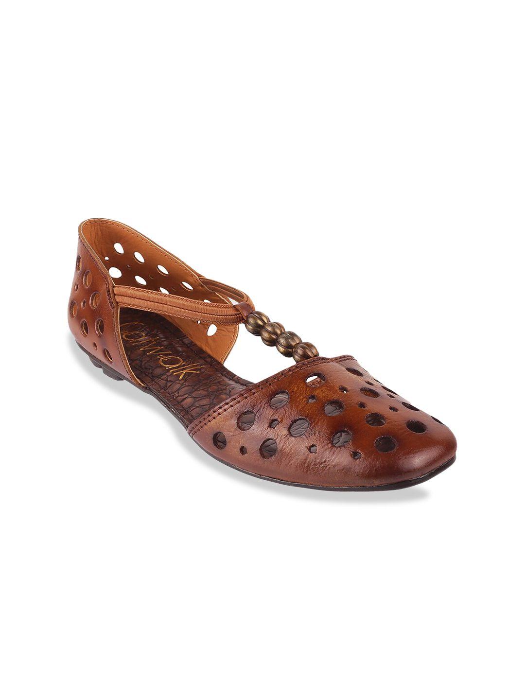 catwalk-women-tan-woven-design-mules-with-laser-cuts-leather-flats