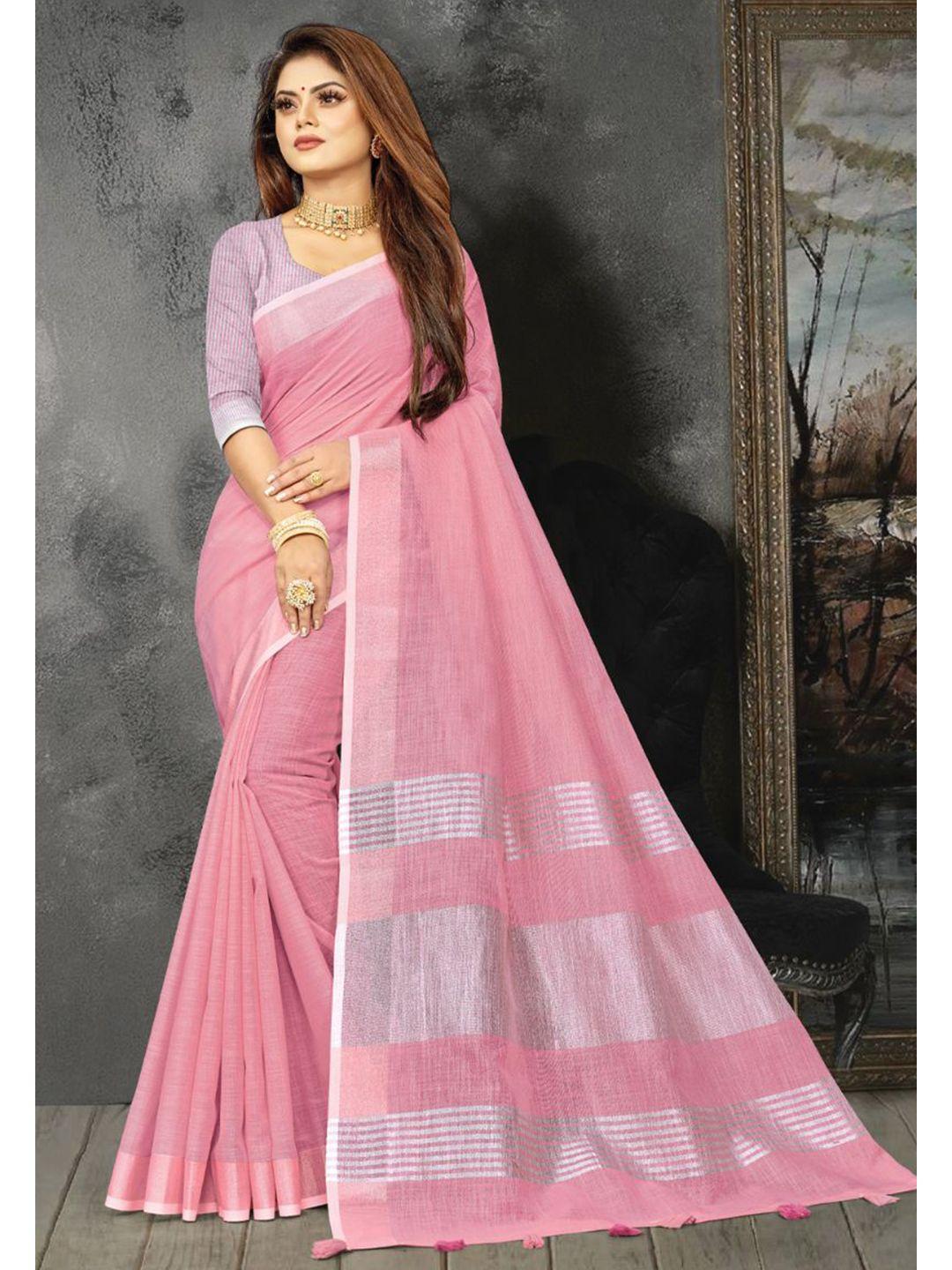 karagiri-pink-&-silver-toned-linen-blend-saree