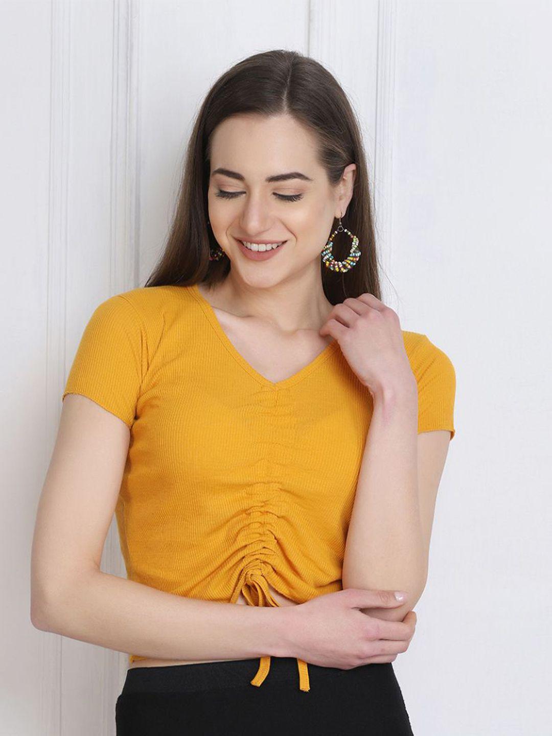 buy-new-trend-mustard-yellow-ruched-crop-top