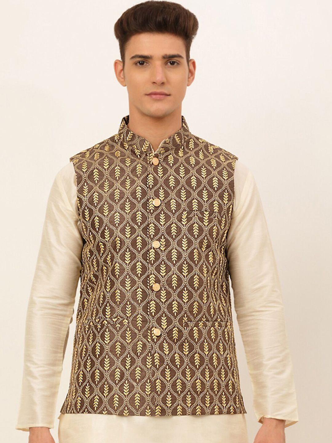 jompers-men-brown-embroidered-nehru-jacket