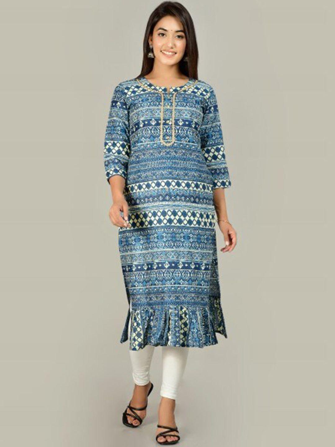 glorious-blue-ethnic-motifs-printed-flared-pure-cotton-kurti