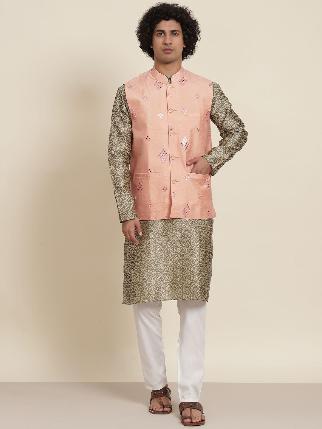 sojanya-men-beige-&-off-white-ethnic-motifs-mirror-work-kurta-with-pyjamas-&-nehru-jacket