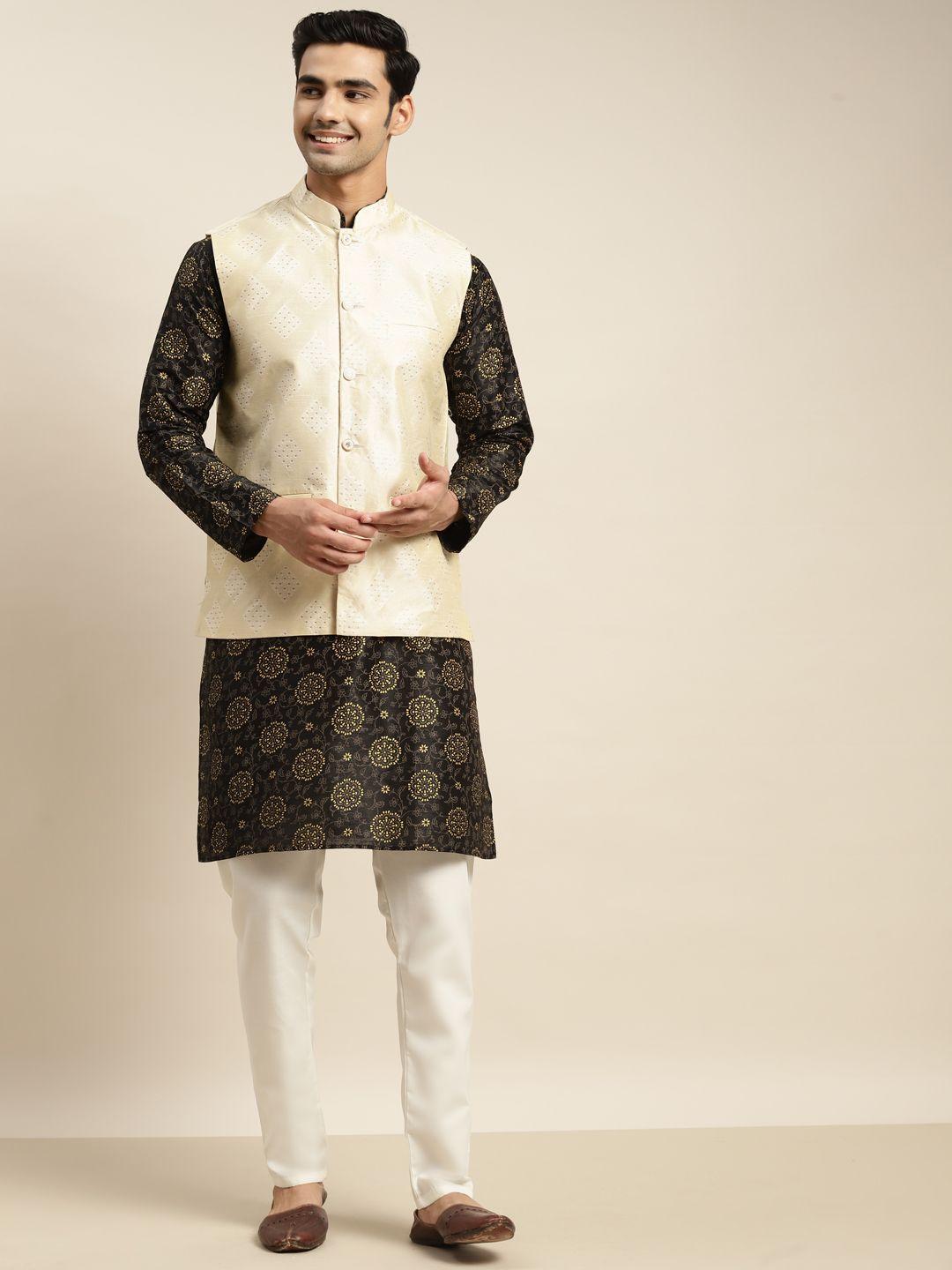 sojanya-men-black-ethnic-motifs-printed-kurta-&-churidar-comes-with-a-nehru-jacket