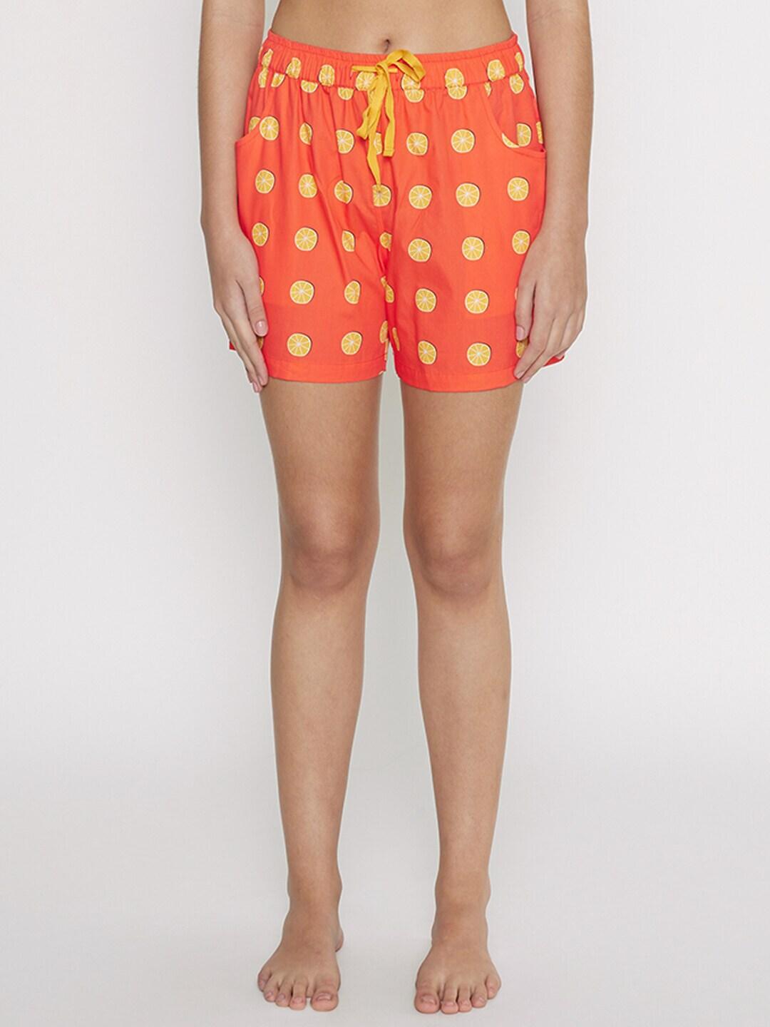 smugglerz-women-orange-&-yellow-printed-lounge-shorts