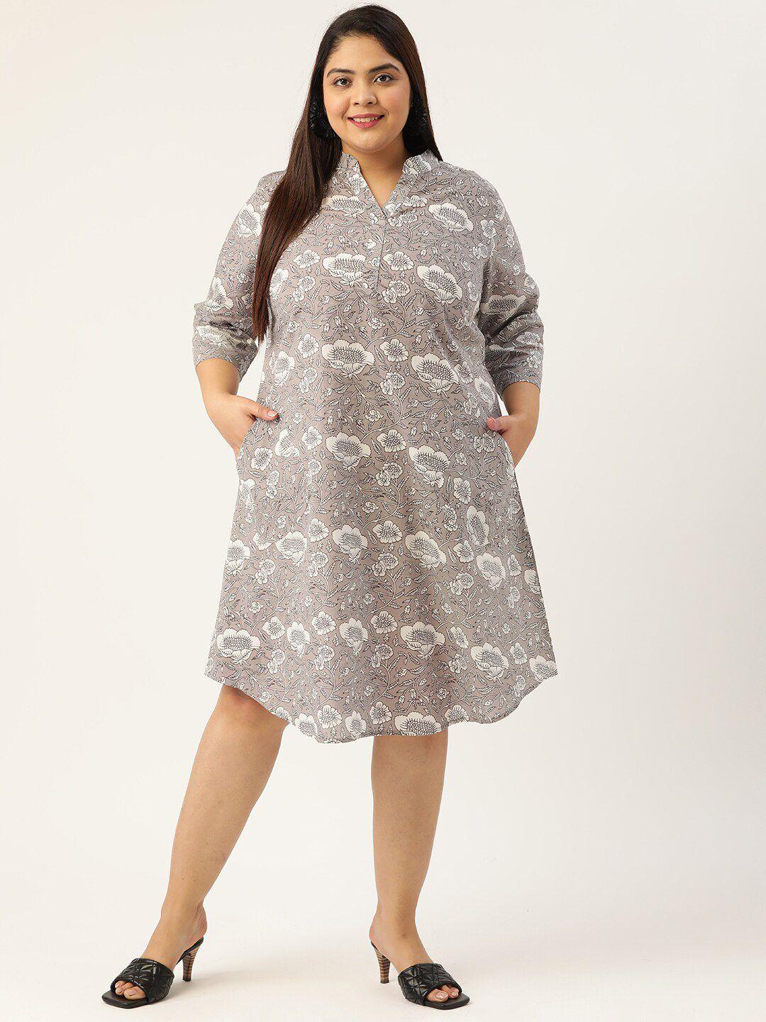 therebelinme-plus-size-grey-floral-pure-cotton-sheath-dress