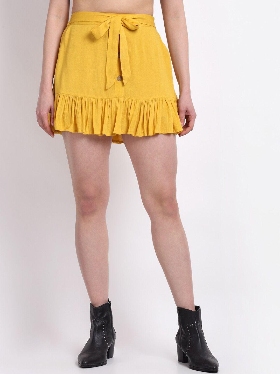 la-zoire-women-mustard-yellow-solid-midi-flared-skirts