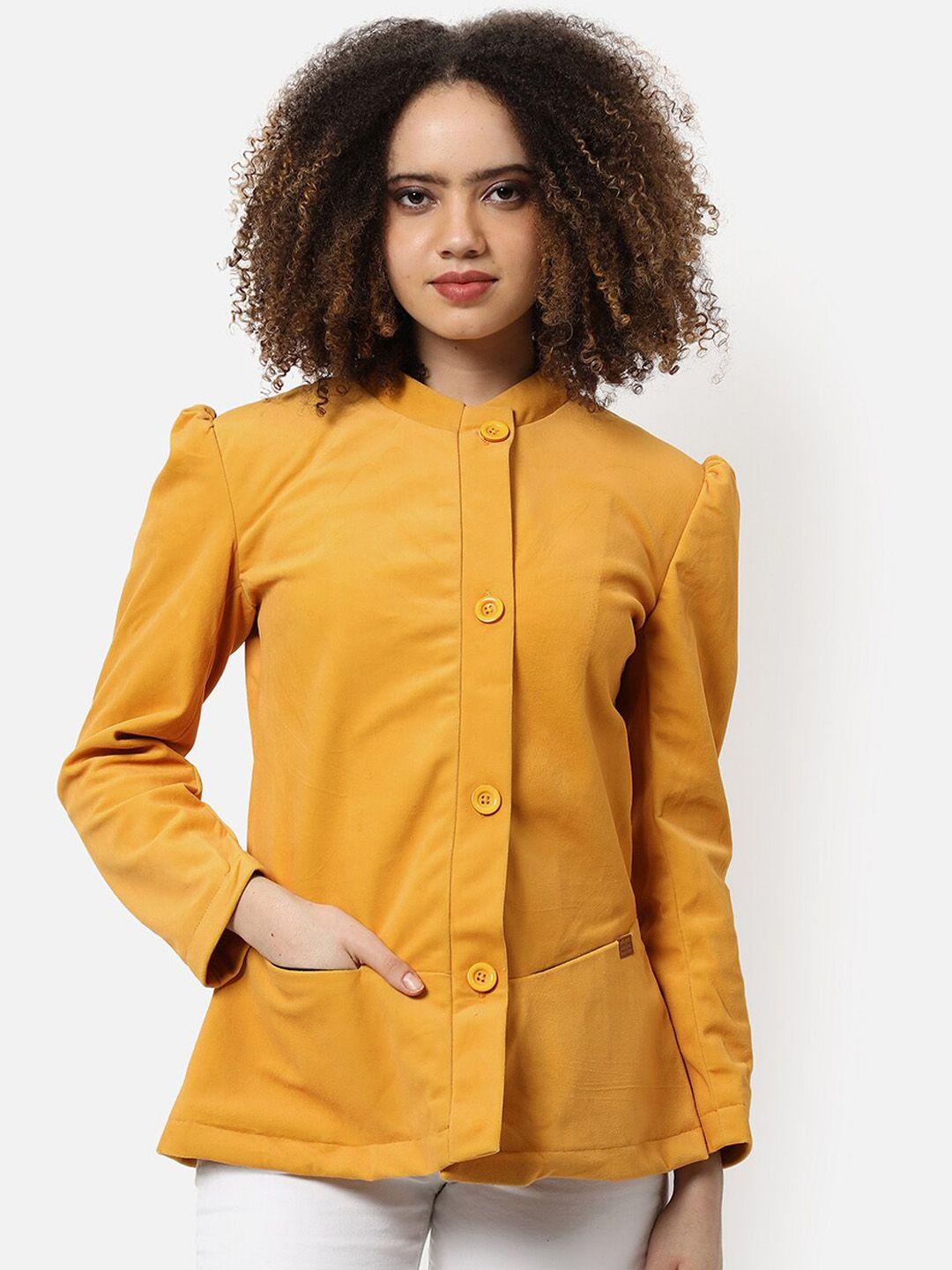 campus-sutra-women-mustard-solid-blazer