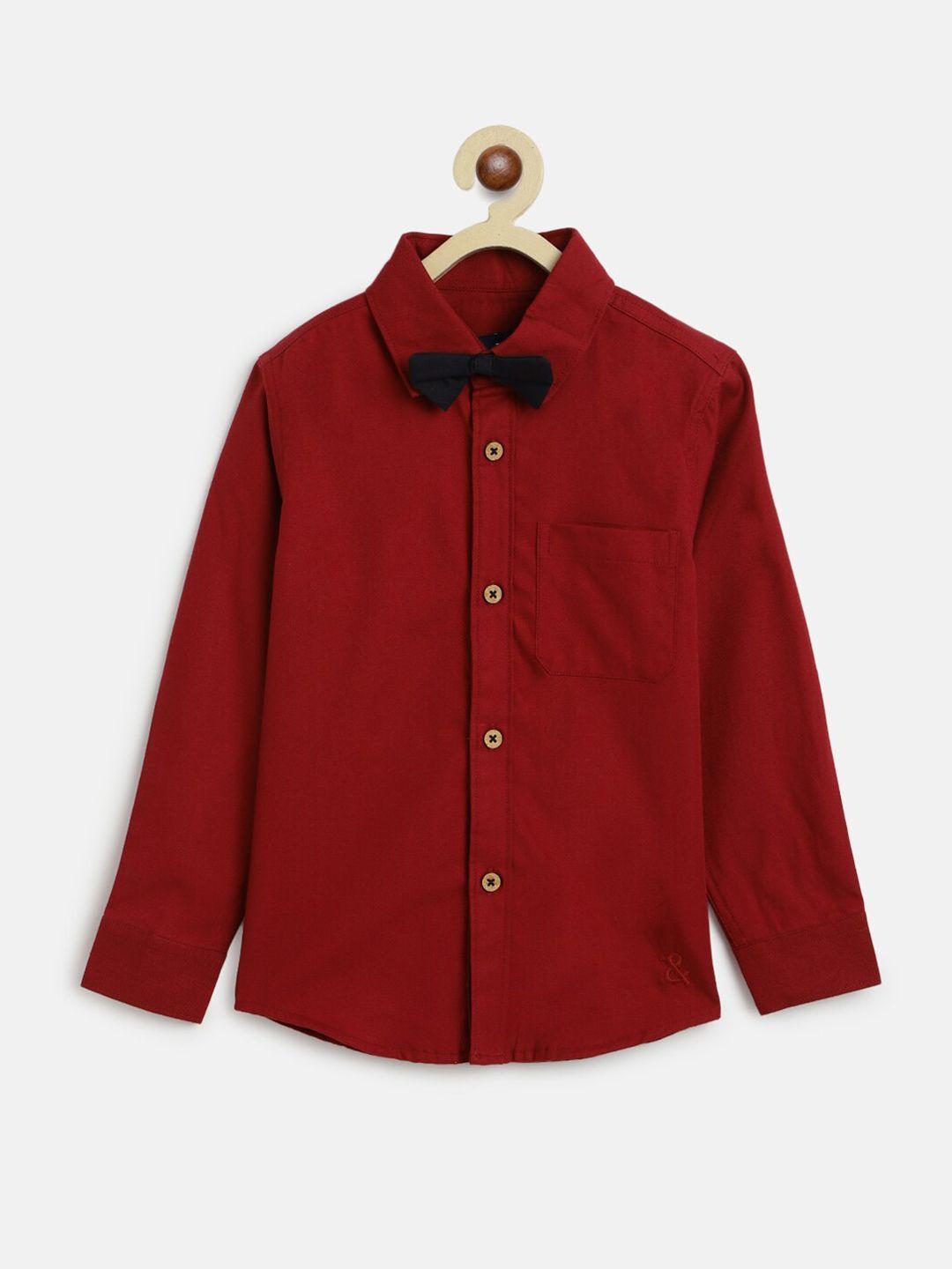tales-&-stories-boys-maroon-solid-casual-regular-fit-shirt