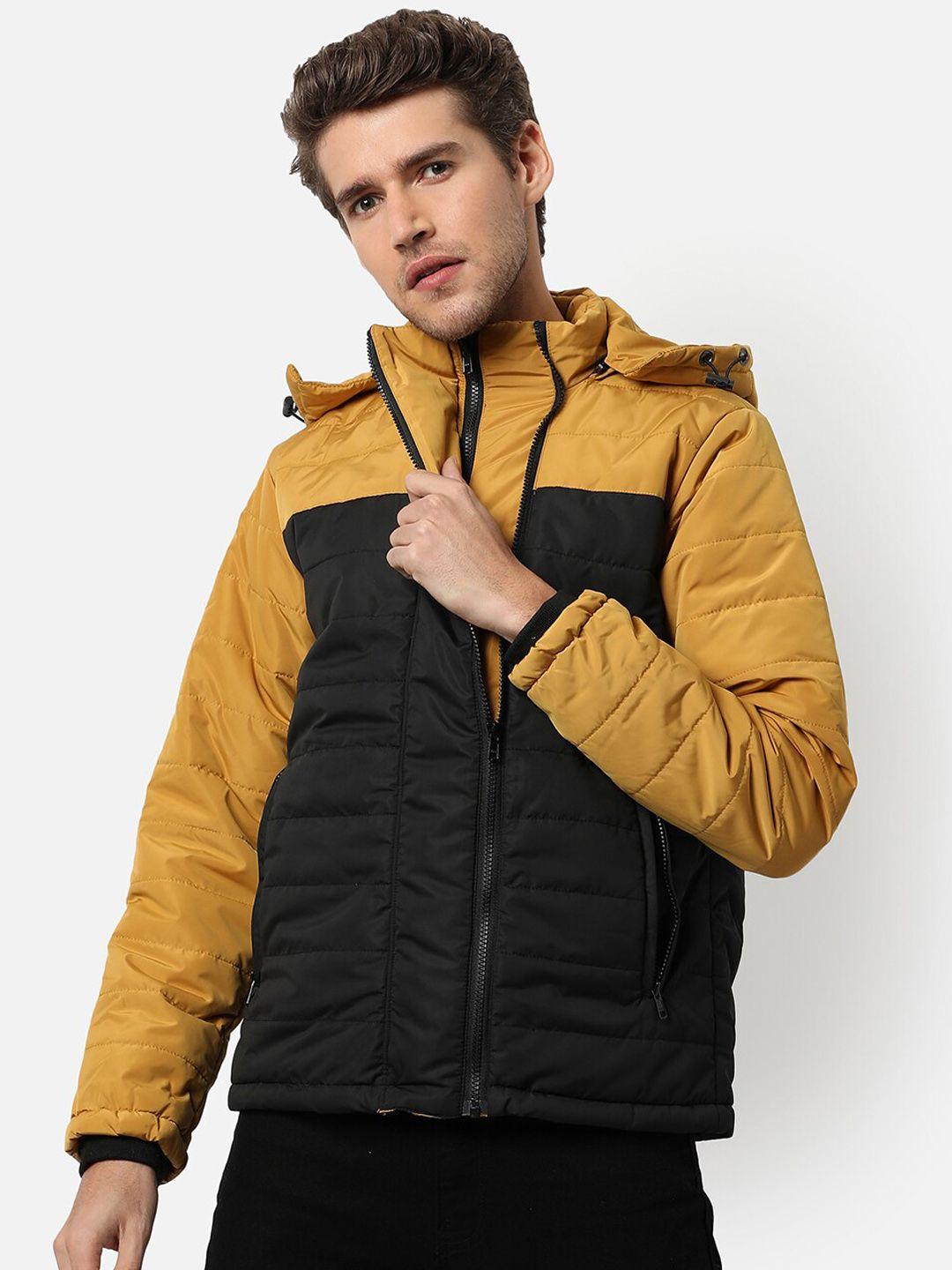 campus-sutra-men-mustard-colourblocked-padded-jacket