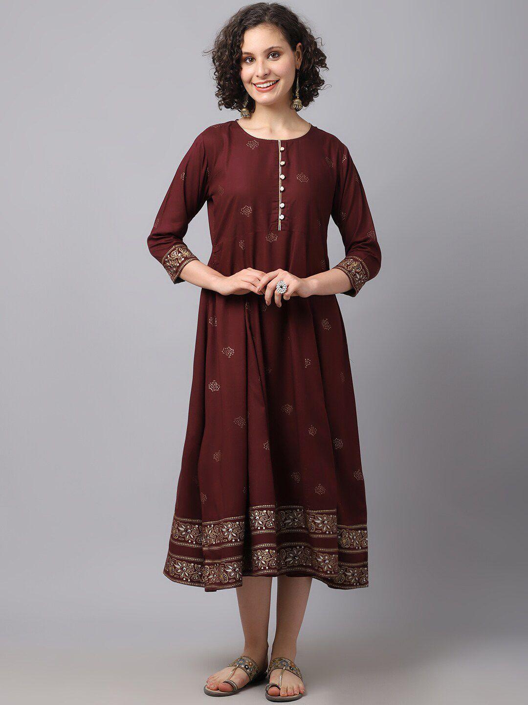 tulsattva-maroon-ethnic-motifs-ethnic-a-line-midi-dress