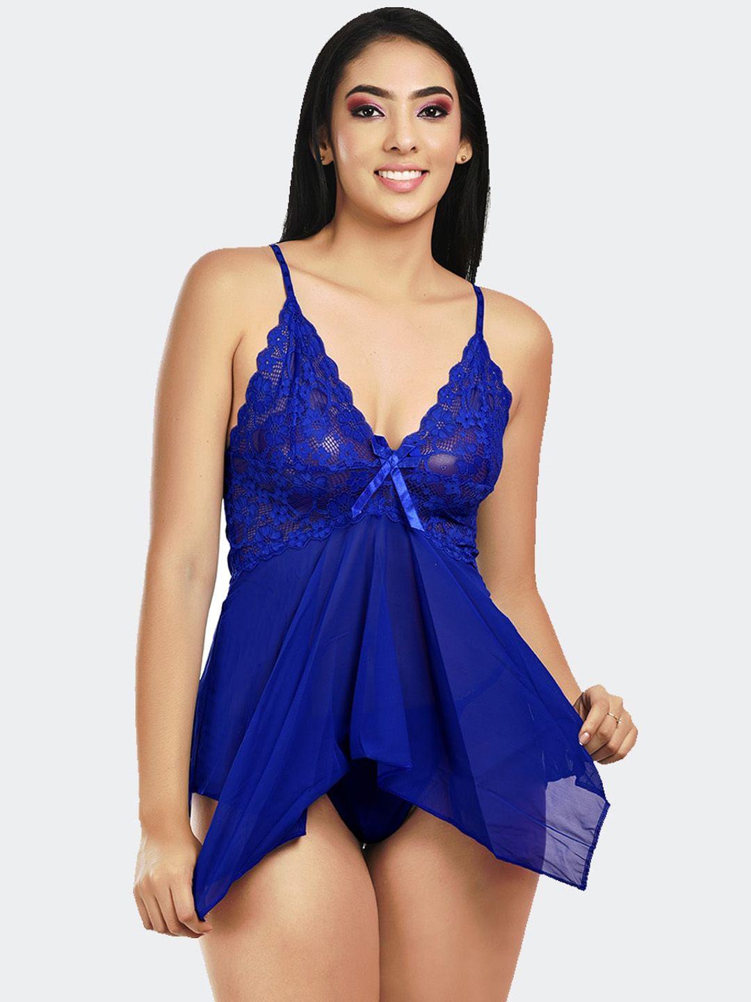 fleurt-women-blue-baby-doll-shoulder-straps-night-wear