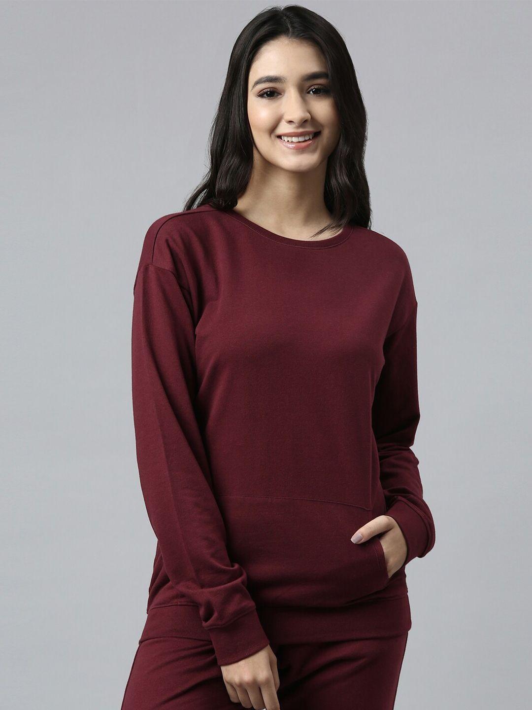 enamor-women-maroon-solid-relaxed-fit-sweatshirt
