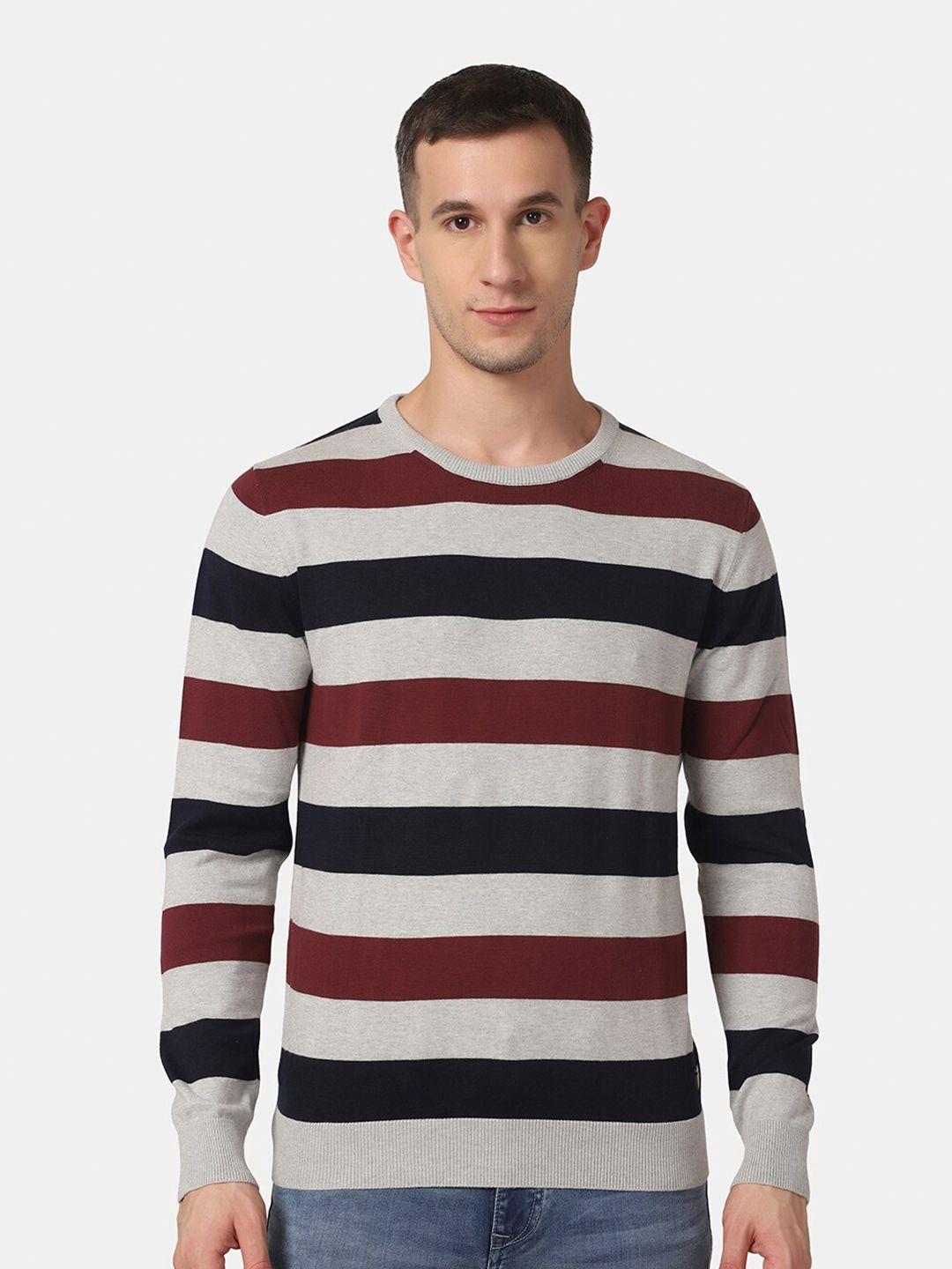 blackberrys-men-grey-&-maroon-striped-pullover