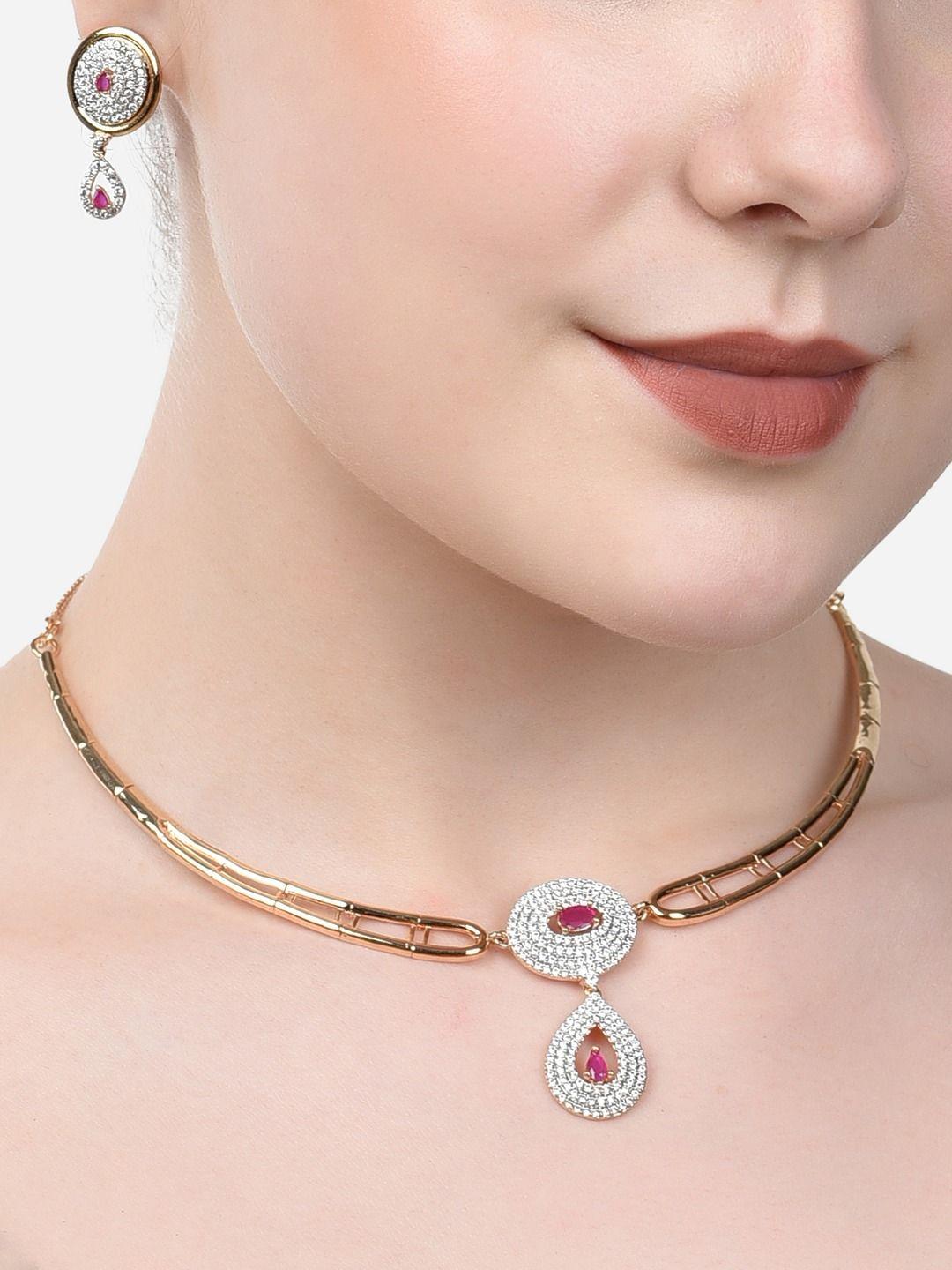 ami-women-gold-plated-&-pink-cz-studded-jewellery-set