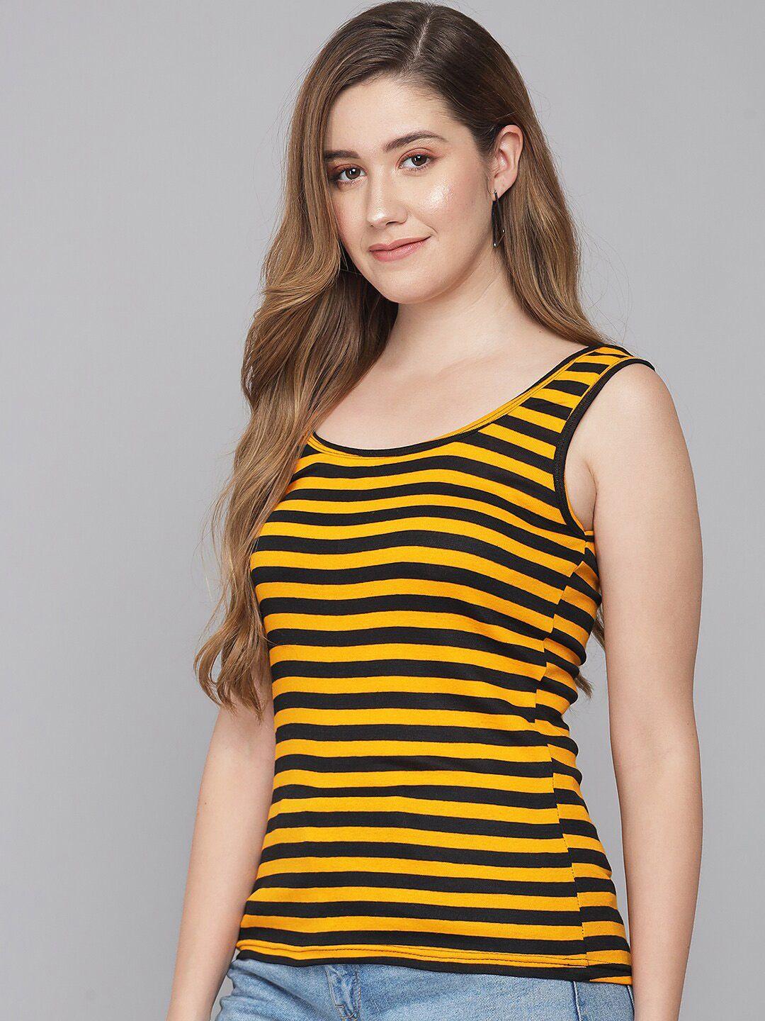 q-rious-women-yellow-&-black-striped-tank-top-camisole