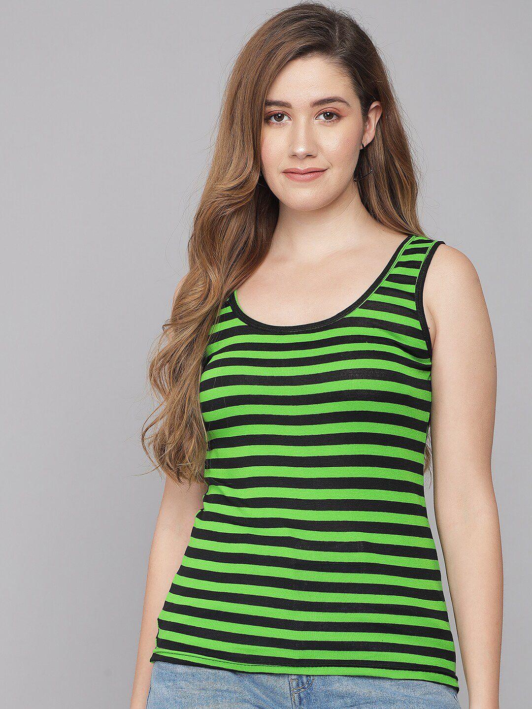 q-rious-women-green-&-black-striped--camisoles