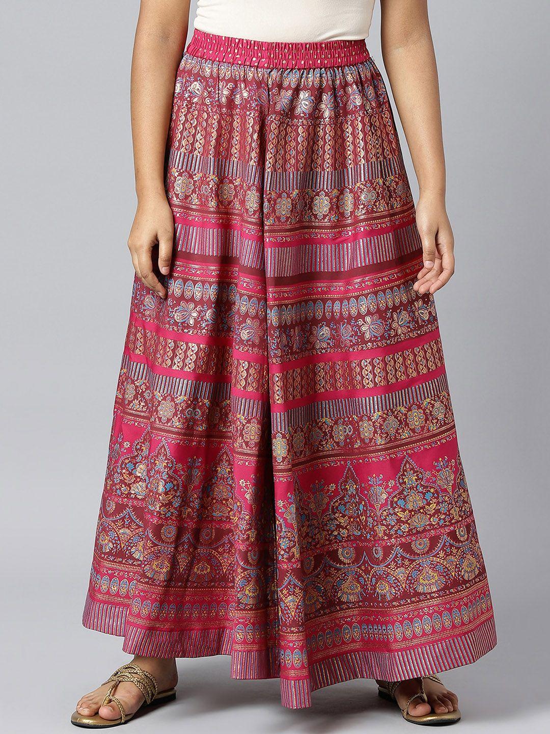 aurelia-women-pink-ethnic-motifs-foil-printed-flared-skirt