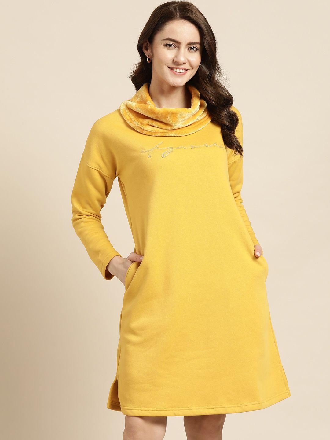 sweet-dreams-mustard-yellow-embroidered-turtle-neck-fleece-nightdress
