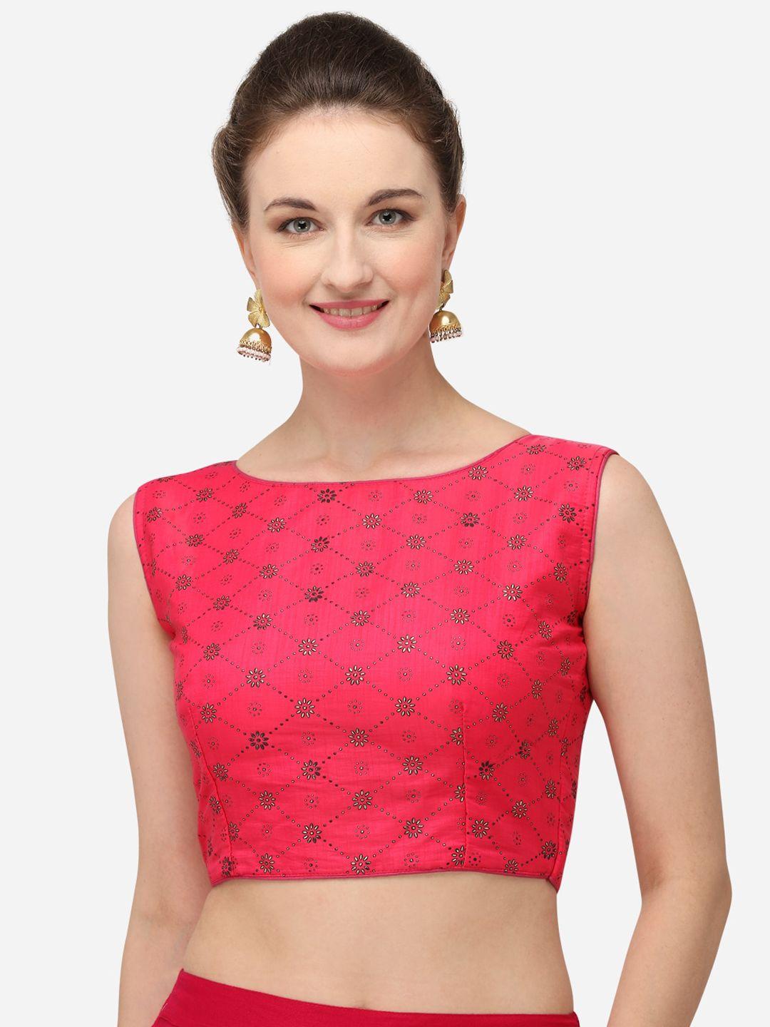 amrutam-fab-women-pink-printed-sleeveless-saree-blouse