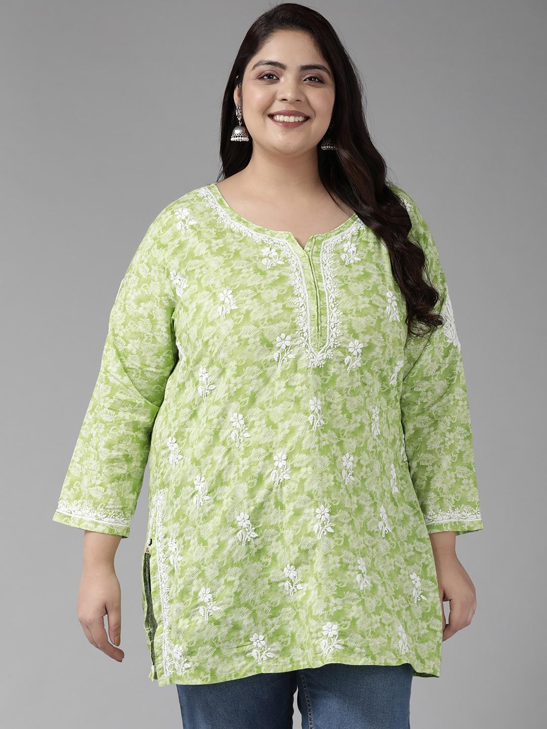 ada-plus-size-green-floral-embroidered-chikankari-kurti