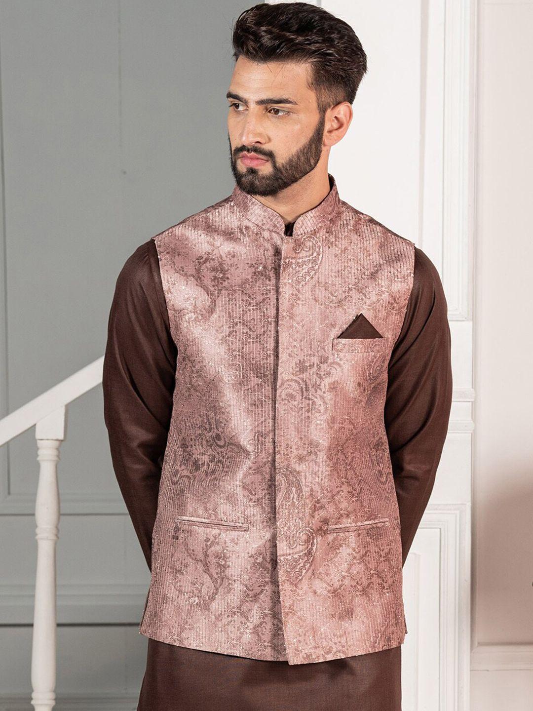kisah-men-brown-solid-woven-design-nehru-jackets