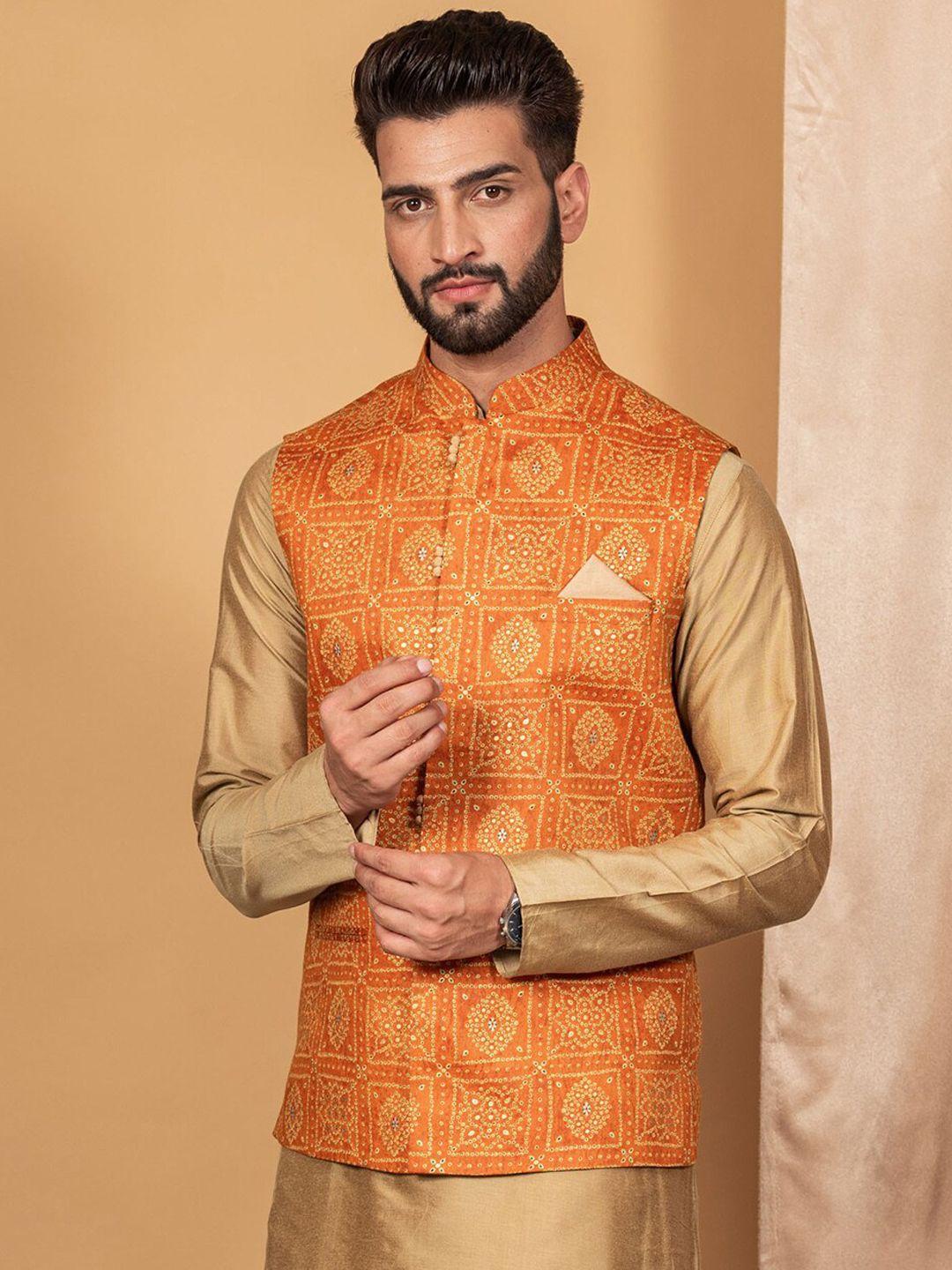 kisah-men-orange-printed-nehru-jackets