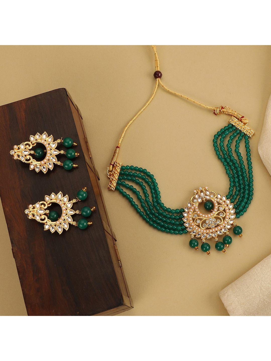 zaffrecollections-gold-plated-green-&-white-crystal-studded-&-beaded-jewellery-set
