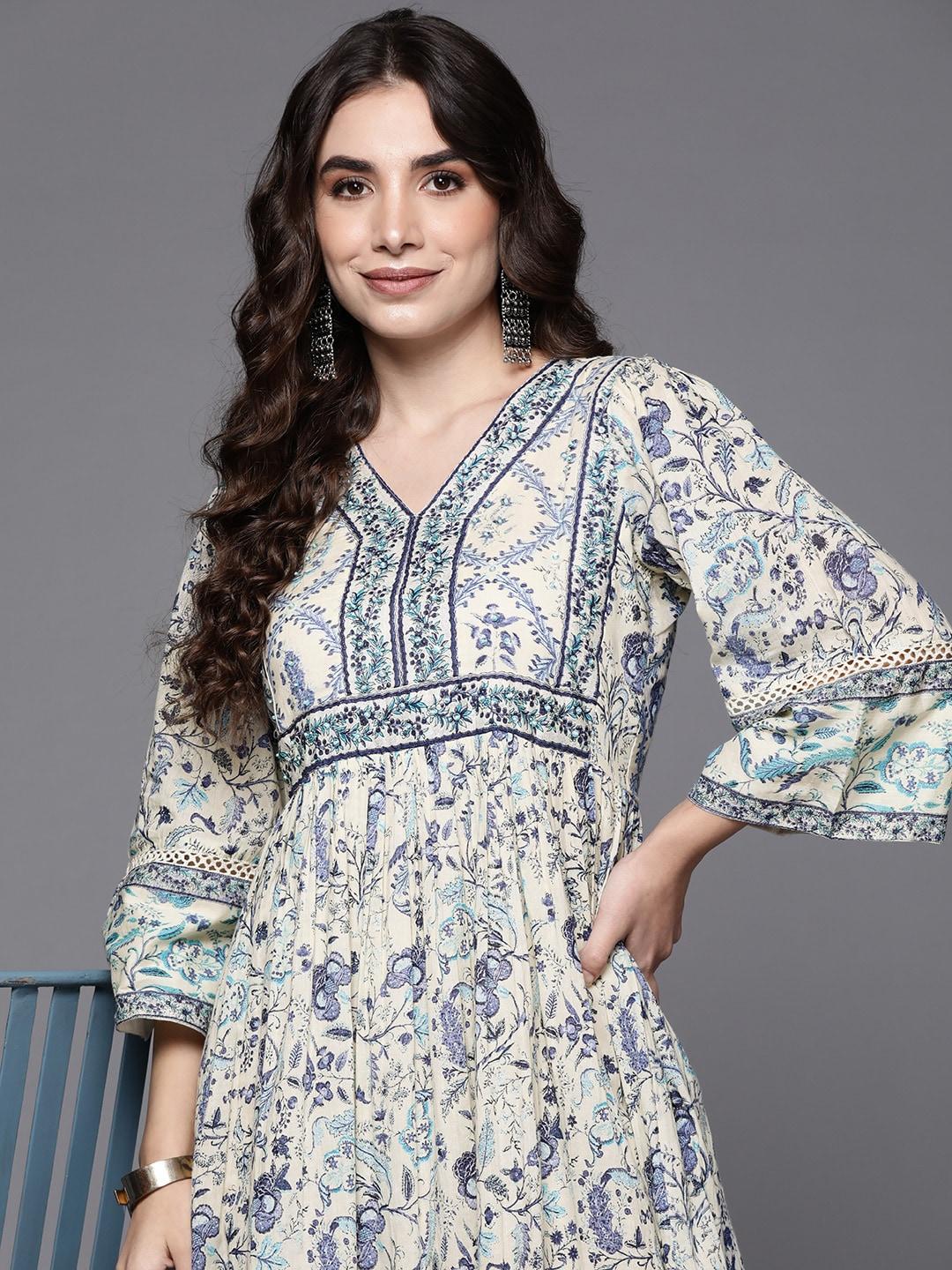 indo-era-blue-&-beige-floral-embroidered-ethnic-a-line-midi-ethnic-dress