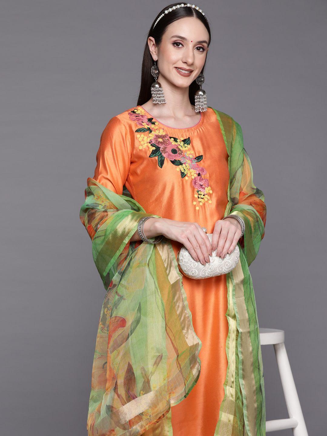 indo-era-women-orange-embroidered-thread-work-liva-kurta-with-palazzos-&-with-dupatta