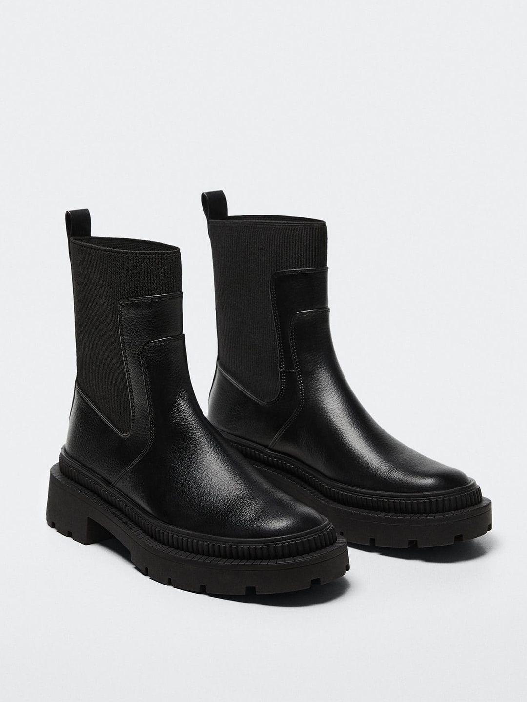 mango-women-black-solid-heeled-boots