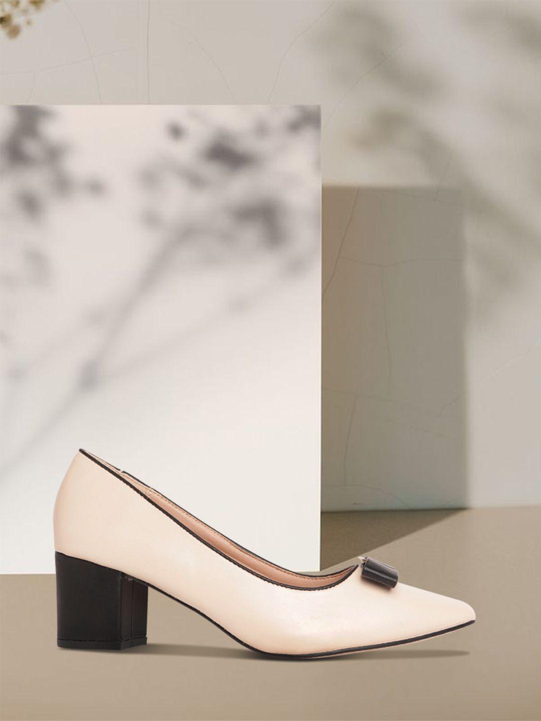 allen-solly-women-nude-coloured-&-black-block-pumps-with-bows