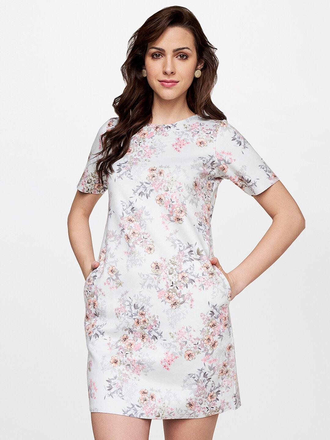 and-off-women-white-&-pink-floral-sheath-dress