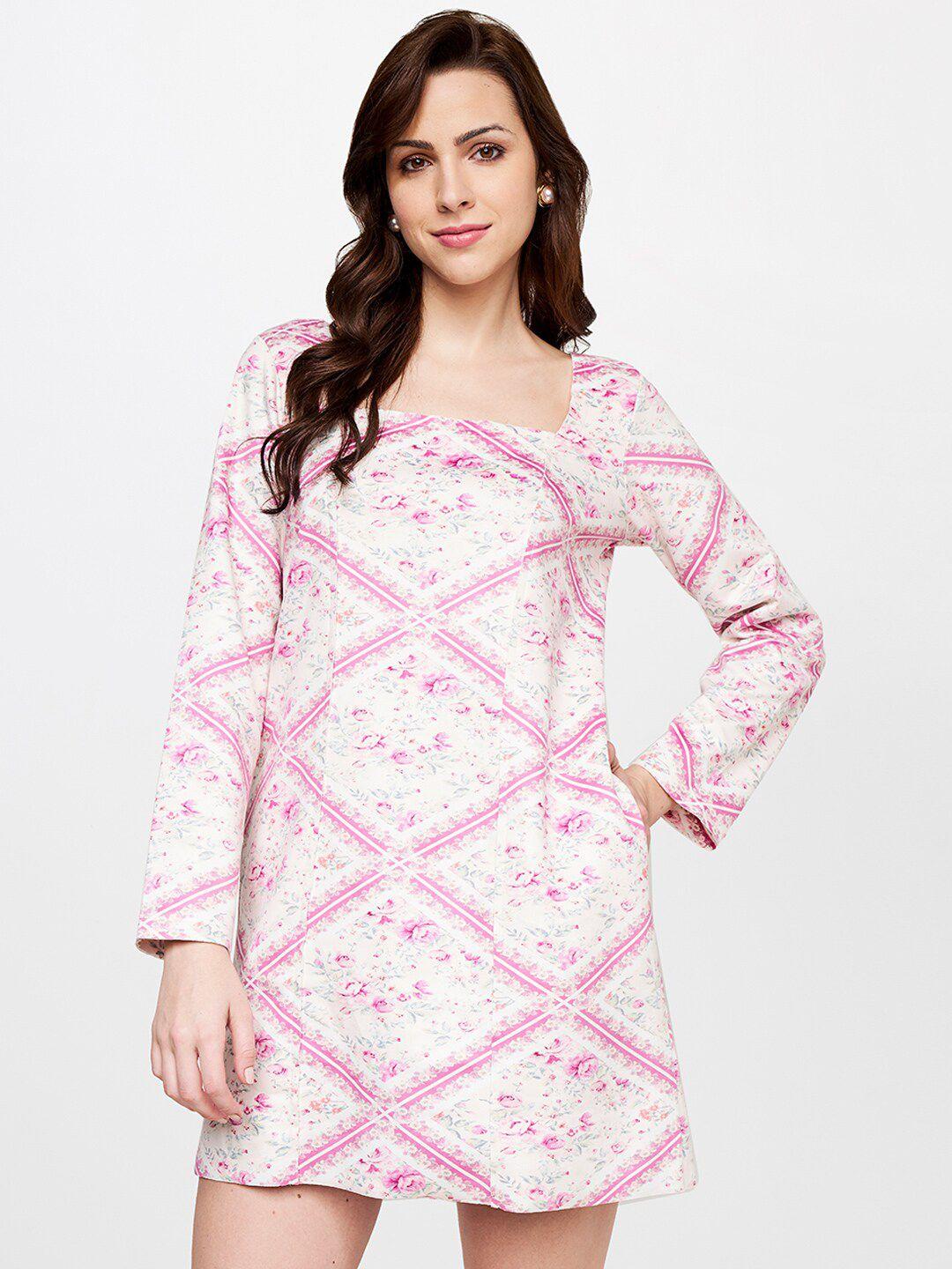and-women-pink-&-white-floral-a-line-mini-dress