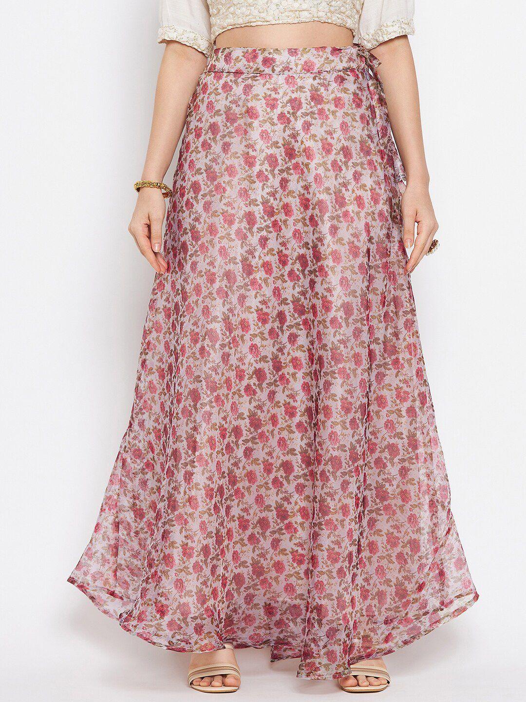 clora-creation-women-white-&-pink-floral-printed-flared-skirt