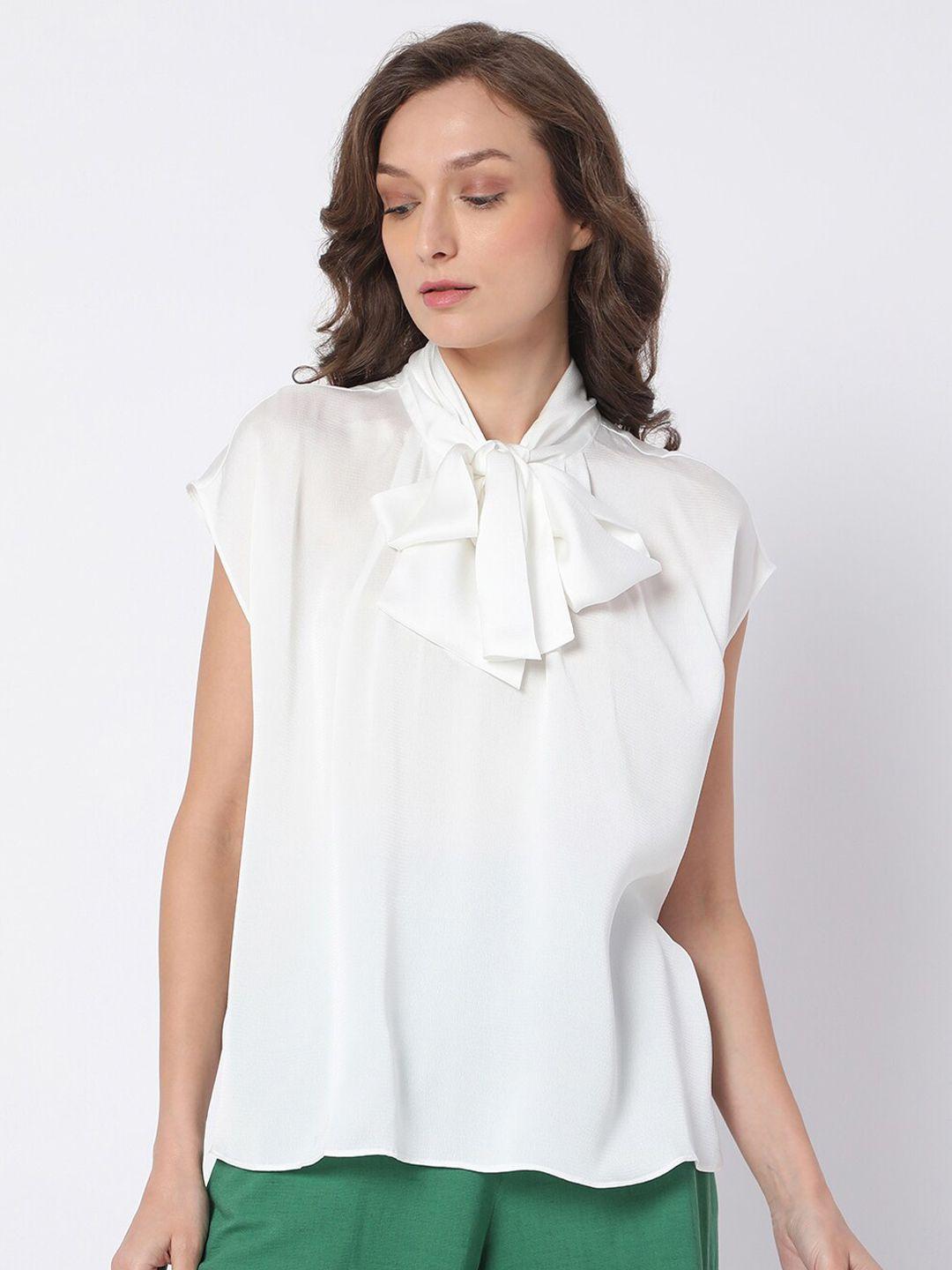 vero-moda-white-tie-up-neck-extended-sleeves-top